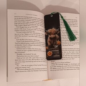 Highland Cow Bookmark with Green Tassel